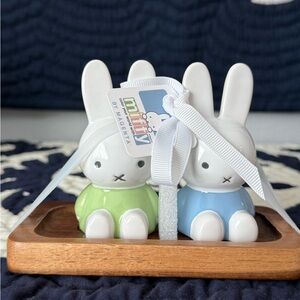 Miffy Green and Blue Ceramic Bunny salt and pepper shakers
